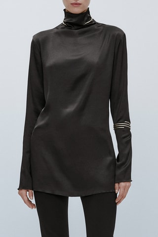 Blouse satinée en polyester à col montant limited edition - Noir