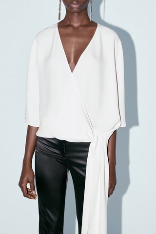 Blouse cache-cœur à nouer - Blanc