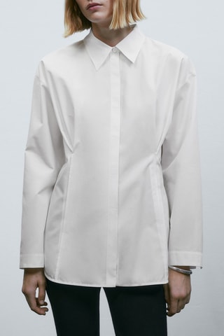 Chemisier en popeline pinces - Blanc