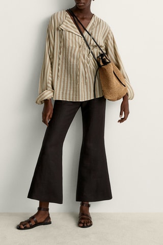 Blouse à rayures avec nœuds - Marron clair et écru