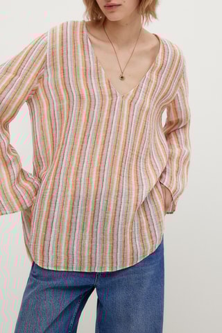 Blouse à rayures de couleurs en lin - Moutarde et gris clair