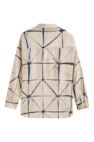 Chemise imprimée col polo 100 % ramie - Beige