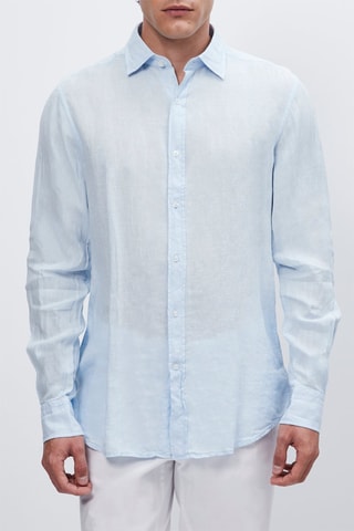 Chemise en pur lin cintrée - Bleu