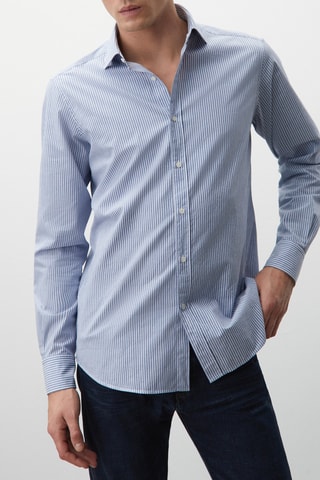 Chemise à rayures en pur coton cintrée - Bleu