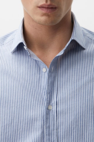 Chemise à rayures en pur coton cintrée - Bleu