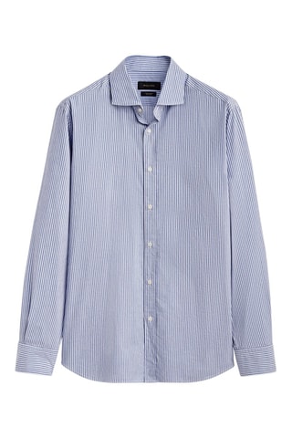 Chemise à rayures en pur coton cintrée - Bleu