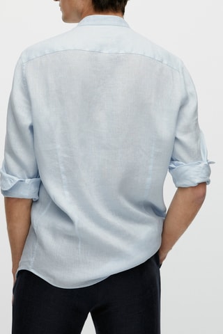 Chemise col mao 100 % lin coupe slim - Ciel