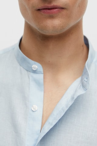 Chemise col mao 100 % lin coupe slim - Ciel