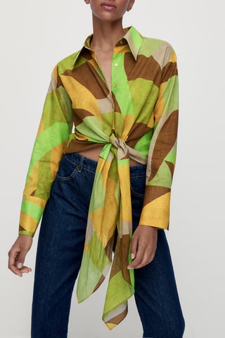 Chemisier imprimé géométrique - Vert clair et moutarde
