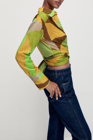 Chemisier imprimé géométrique - Vert clair et moutarde