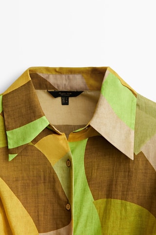 Chemisier imprimé géométrique - Vert clair et moutarde