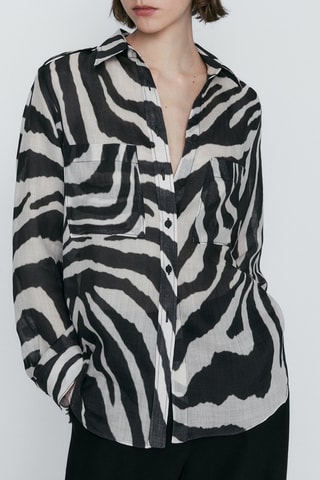 Chemisier ramie imprimé zèbre - Noir et blanc