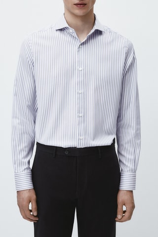 Chemise rayures texture easy iron slim fit - Bleu clair et blanc