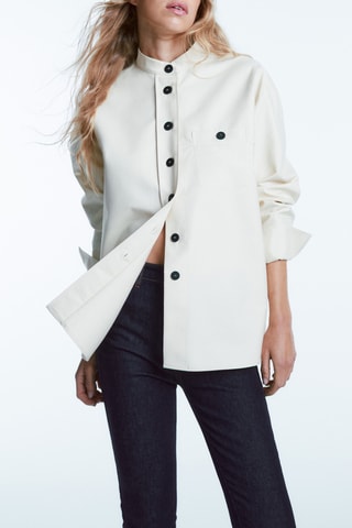 Chemisier coton poche col Mao - Ecru