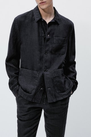 Surchemise en lin teinté ensemble - Bleu marine