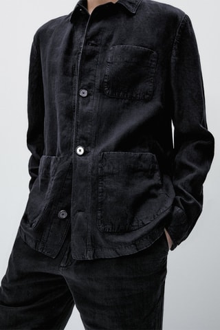 Surchemise en lin teinté ensemble - Bleu marine