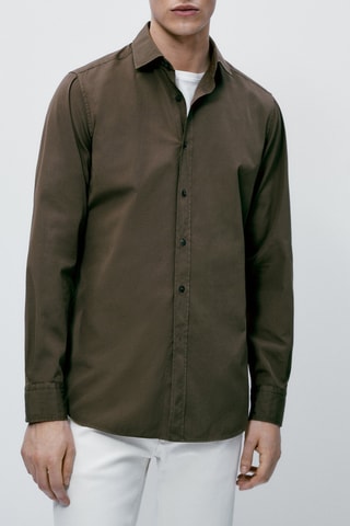 Chemise en popeline pur coton - Kaki