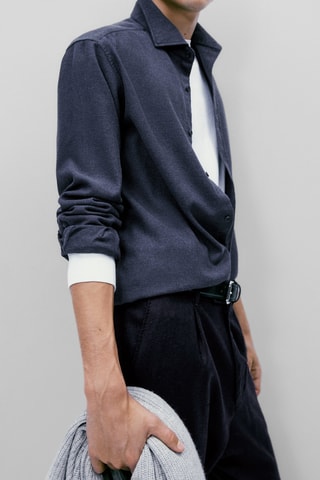 Chemise 100% coton point chevron slim fit - Bleu marine