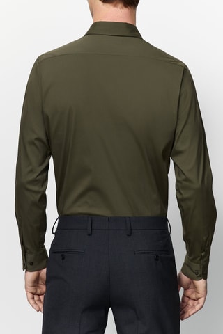 Chemise coton unie stretch fit - Kaki
