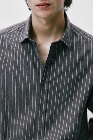 Chemise rayures tennis en coton slim fit - Anthracite et écru