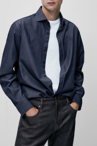 Chemise en jean stone wash slim fit - Bleu cobalt