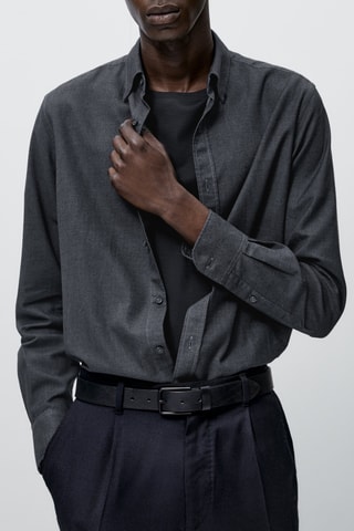 Chemise milleraies en coton slim fit - Bleu marine