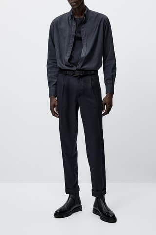 Chemise milleraies en coton slim fit - Bleu marine