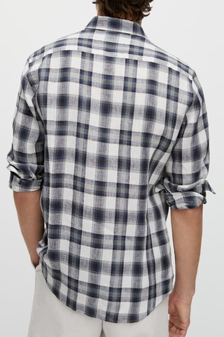 Chemise à carreaux pur lin slim fit - Ecru et kaki