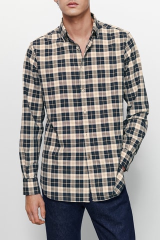 Chemise carreaux trois couleurs droite - Beige et anthracite