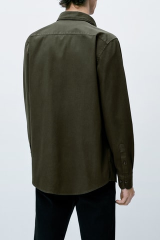 Chemise texturée en coton mélangé extensible - Kaki