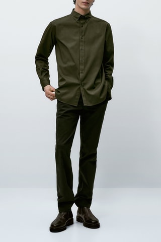 Chemise texturée en coton mélangé extensible - Kaki