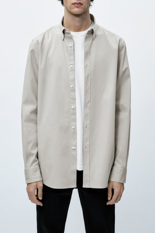 Chemise texturée en coton mélangé extensible - Ecru