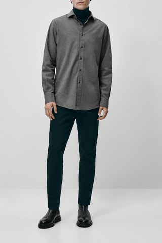 Chemise 100% coton à motif pied-de-poule coupe slim - Gris foncé