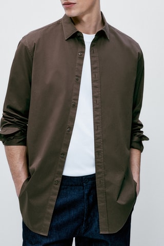 Chemise en serge de coton cintrée - Marron