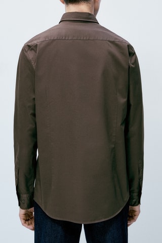 Chemise en serge de coton cintrée - Marron