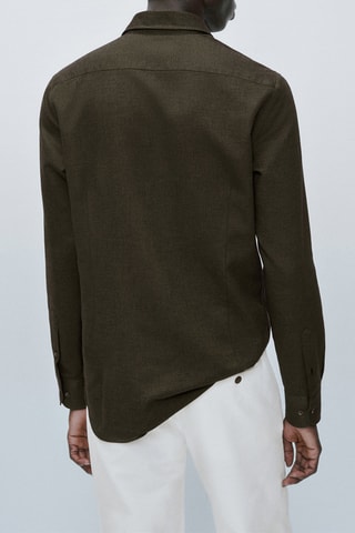 Chemise coupe slim en coton mélangé - Kaki