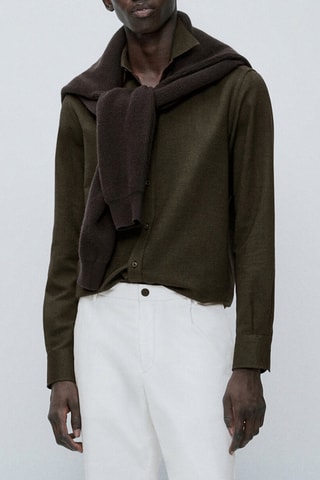 Chemise coupe slim en coton mélangé - Kaki