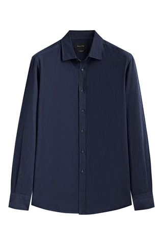 Chemise milleraies en lin mélangé avec du coton coupe slim - Bleu nuit