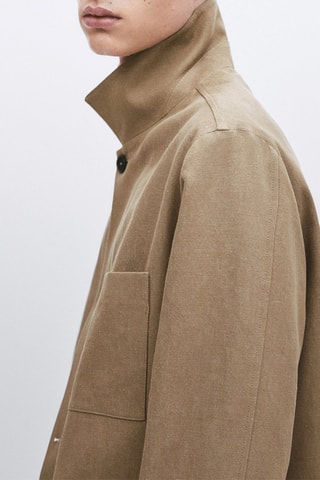 Surchemise en coton mélangé avec du lin poches - Studio - Ecru et marron