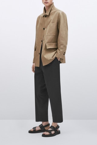 Surchemise en coton mélangé avec du lin poches - Studio - Ecru et marron