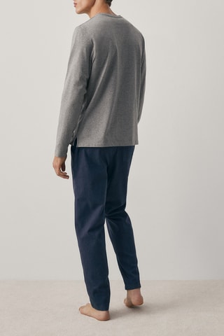 Pyjama pantalon motif chevrons et T-shirt col tunisien - Bleu et gris