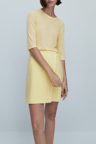 T-shirt côtelé manches mi-longues - Jaune