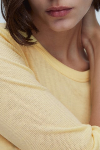 T-shirt côtelé manches mi-longues - Jaune
