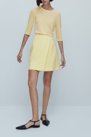 T-shirt côtelé manches mi-longues - Jaune