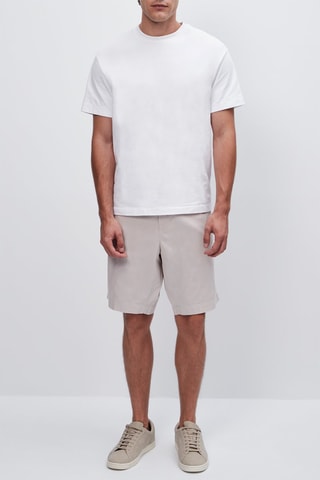 Bermuda à chevrons en coton et lin - Ecru