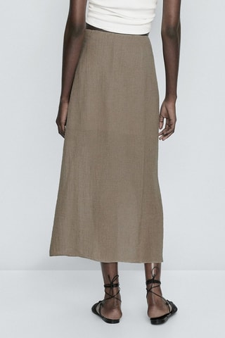 Jupe midi avec du lin finition gaufrée en lin - Grège
