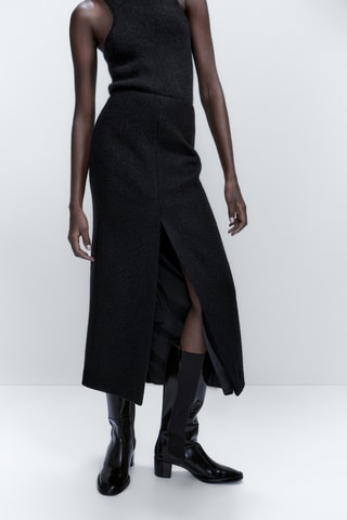 Jupe midi en laine fendue - Noir