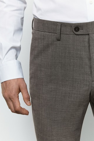 Pantalon de costume en laine grise motif pied-de-poule - Gris