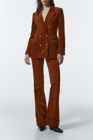 Pantalon de costume velours côtelé bas retourné - Marron