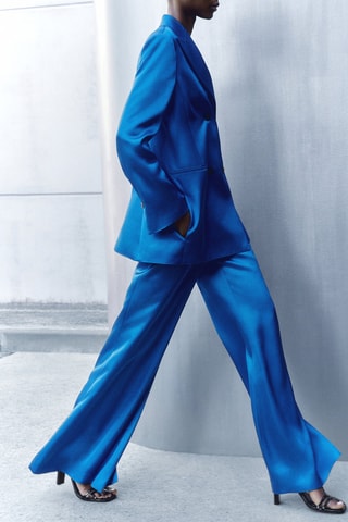 Pantalon de costume large satiné fentes - Indigo